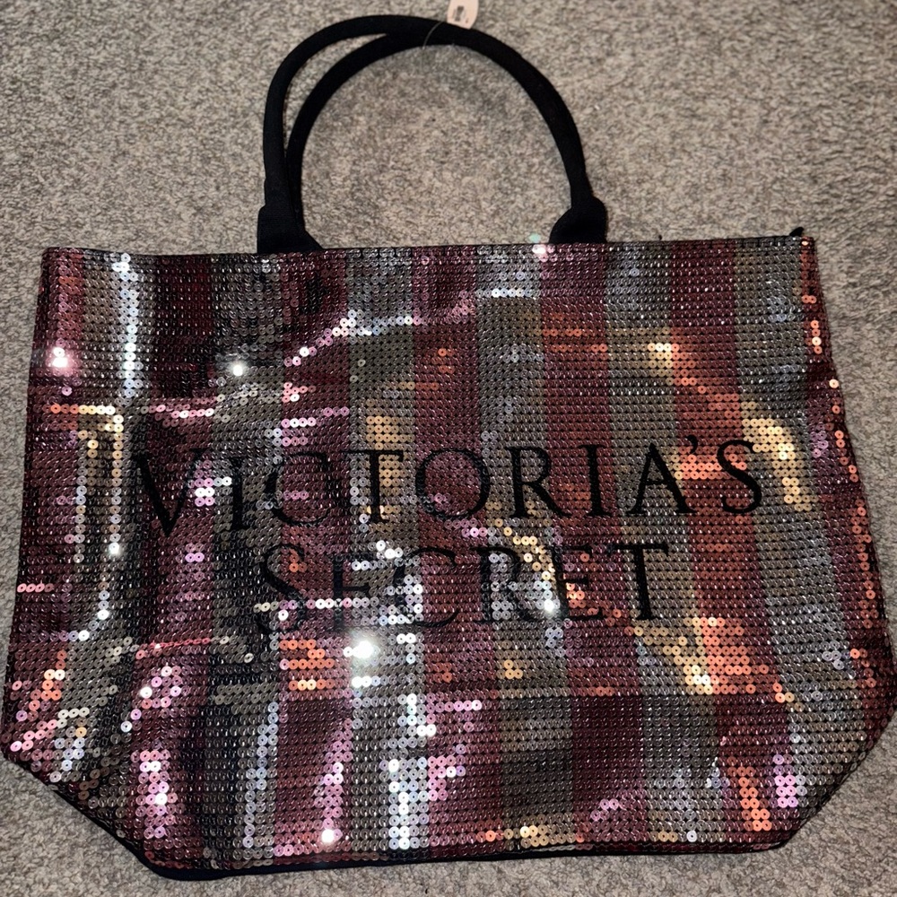 Victoria's Secret Glam Sequin Tote - Silver and Pink